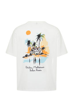 Ekru Oversize/Genis Kesim Manzara Bask?l? %100 Pamuklu K?sa Kol T-Shirt TMNSS24TS00124 - Trendyolmilla фото 6