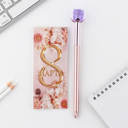 Подарочный набор, блокнот 16 листов A7 и ручка пластик 8 марта: Мечтай этой весной