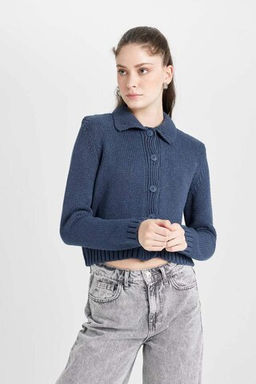 Кардиган стандартного кроя с воротником-поло - Defacto фото 4