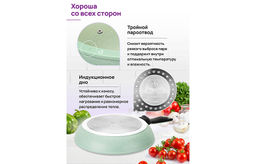 Сковорода глубокая 26 см FIERRA Зеленый мрамор С КРЫШКОЙ ф26, с/ручка, 47,5*27,5*12 см - Elan gallery фото 5