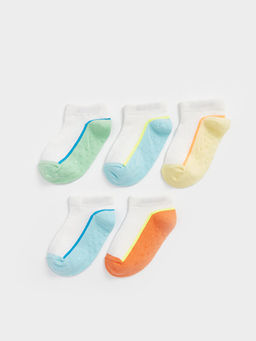 Bask?l? Erkek Bebek Patik ?orap 5li