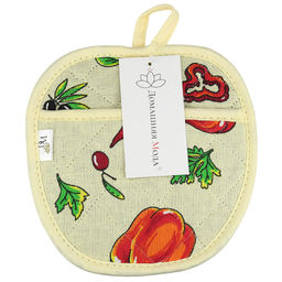 Прихватка с запахом 19х19см Перцы, форма Яблоко, рогожка 171г/м2, хлопок 100%, наполнитель - ватин 280г/м2, на пластмассовом подвесе, Домашняя мода (Россия)