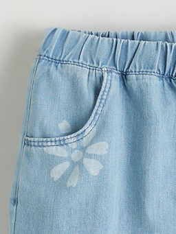 Beli Lastikli ?i?ek Bask?l? K?z ?ocuk Jean ?ort