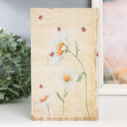 Шкатулка книга - сейф Ромашки и божьи коровки, дерево, искусственная кожа, 21?13?5 см