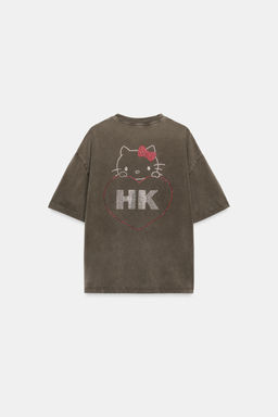 CAMISETA EFECTO LAVADO BRILLOS HELLO KITTY  SANRIO / Marr?n oscuro