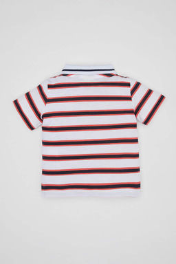 Полосатая футболка-поло из пике с короткими рукавами для маленьких мальчиков - Defacto фото 4