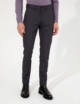 Koyu Gri Slim Fit Keten Kar___ml_ Kanvas Pantolon