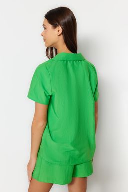 Trendyolmilla Ind?go Nak?sl? Sortlu Dokuma Pijama Tak?m? THMSS23PT00079 фото 15