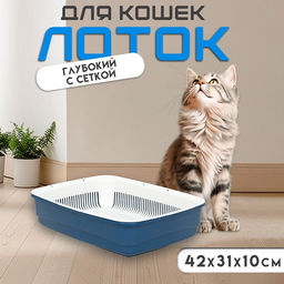 Лоток большой с сеткой Atlantis «Стандарт», 42×31×10 см, синий