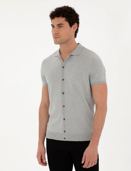 A__k Gri Slim Fit D__meli Polo Yaka Keten Kar___ml_ Triko Ti__rt