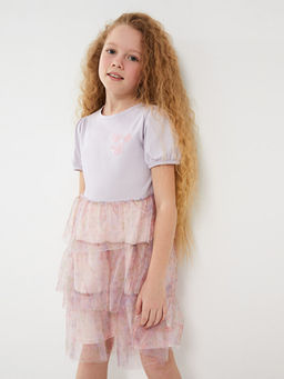 Bisiklet Yaka Pul ??lemeli K?sa Kollu K?z ?ocuk Elbise - Waikiki фото 2