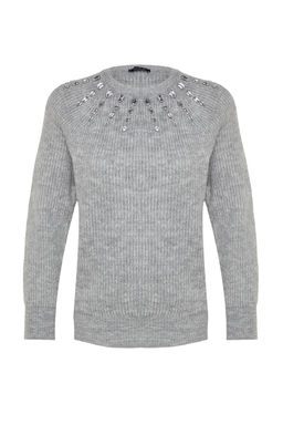 Ekru Yumusak Dokulu Mucevherli Triko Kazak TWOAW24KZ00685 - Trendyolmilla фото 20