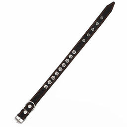 Ошейник кожаный на синтепоне, украшенный, 55 х 2.5 см, ОШ 35-45 см, черный - Пижон фото 3