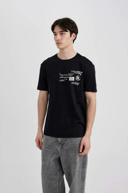 Футболка стандартного кроя с круглым вырезом и короткими рукавами с принтом - Defacto фото 3