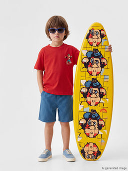 Nostaljik Maymun Bask?l? Unisex ?ocuk Ti??rt