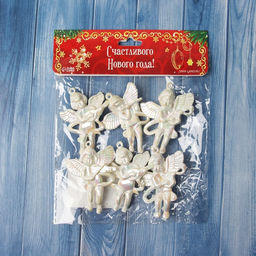 Цена за 2 шт. Ёлочная игрушка 6 шт. Ангелочки перелив 5.54 см, белый перламутр - Зимнее волшебство фото 4