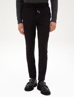 Siyah Slim Fit Beli Lastikli Kordonlu Jogger Kanvas Pantolon