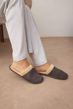 Kahverengi-Gri 2li Paket Kurk Biyeli Kad?n Ev Terlik TAKAW26ER00016 - Trendyolmilla фото 4