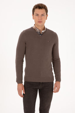 Erkek Slim Fit V Yaka Vizon Basic Kazak - U.s. polo assn фото 3