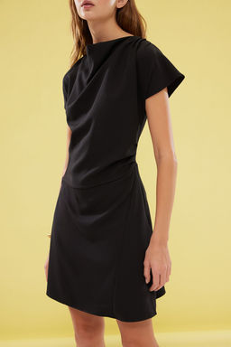 Siyah A Kesim Degaje Yaka Mini Dokuma Elbise TWOSS25EL00016 - Trendyolmilla фото 3
