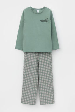 Crockid _ К 1600-1/весенний зеленый,бежевая клетка пижама дет  фото 2