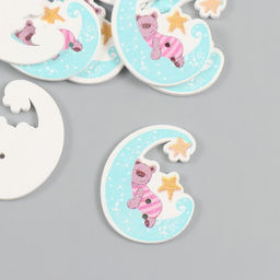 Цена за 2 шт. Пуговицы дерево для творчества 2 прокола «Мишка на месяце», набор 15 шт., 2.8×3.4 см