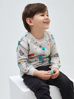 Bisiklet Yaka Uzun Kollu Bask?l? Erkek Bebek Sweatshirt