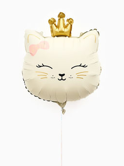 Цена за 3 шт. Воздушный шар фольгированный 32" "Кошечка с короной" цвет кремовый
