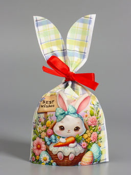 Цена за 50 шт. Пакет полиэтиленовый подарочный с ушками Зайчик и корзина, 13?231 см