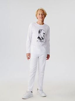 Bisiklet Yaka Atat?rk Bask?l? Erkek ?ocuk Ti??rt