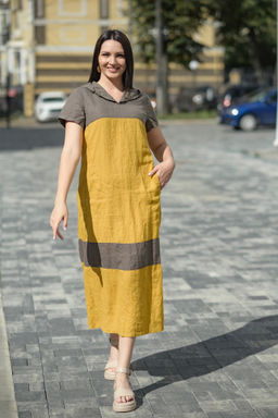 Платье 100% лен с капюшоном