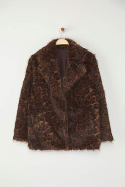 Cok Renkli Leopar Desenli Oversize Kal?p Kurk Mont TWOAW26MO00060