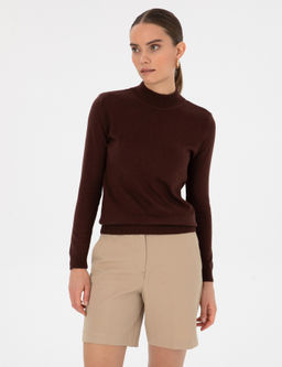 Kahverengi Slim Fit Basic Kazak