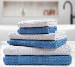 Набор полотенец AKAY LAMA хлопок (6 шт) (33*50 (2), 50*80 (2.), 70*130 (2)) синий-светло серый
