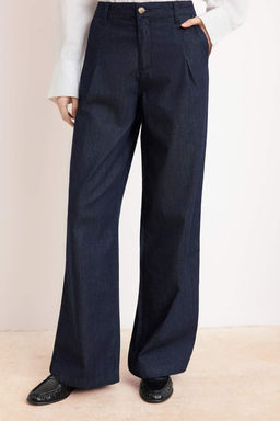 Koyu Mavi DOKUMLU Pile Detayl? Normal Bel %100 Pamuk Wide Leg Jeans TWOSS26JE00027 - Trendyolmilla фото 5