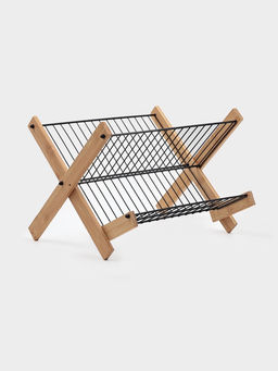 Сушилка для посуды Доляна Meli, 2 уровня, 39.5×34×27.5 см, бамбук, металл, чёрная