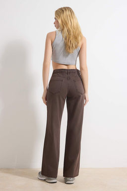 Kahverengi %100 Pamuk Y?kama Efekli Normal Bel Wide Leg Jeans TWOSS26JE00058 - Trendyolmilla фото 6