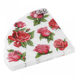 Салфетки бумажные Art Bouquet Rondo д32см, 3-х слойные, 12 штук в упаковке, 100% целлюлоза, Красные розы (Россия)