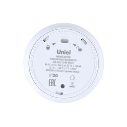 USN-A502 TS/WF WHITE Умный датчик температуры и влажности Wi-Fi, с экраном, на батарейках AAA*2 (н/к) / адаптер 5V (н/к). Звуковое+PUSH оповещение. Накладной. Белый. Приложение UnielSmart. TM Uniel