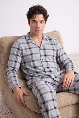 Gri Regular Kesim Ekose/Kareli G_mlek-Pantolon _rme Pijama Tak_m_ TMNAW26PT00014