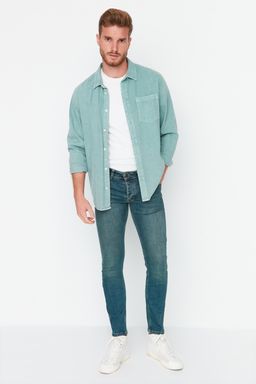 TRENDYOL MAN Indigo Skinny Fit Esnek Kumas Dar Kesim Eskitme Gorunumlu Jeans Kot Pantolon TMNAW22JE0311 - Trendyolmilla фото 5