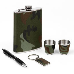 Подарочный набор 5 в 1 Хаки, фляжка 270 мл, 2 стопки, ручка, брелок, металл, текстиль - Simaland фото 2