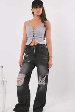 Топ из джинсовой ткани светло-серый