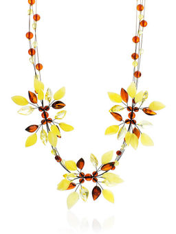 Колье Первоцвет из янтаря трёх цветов