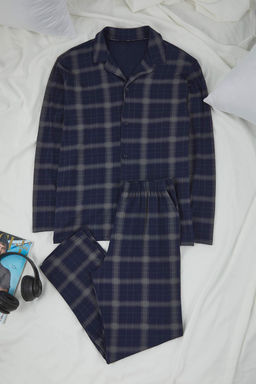 Lacivert Regular Ekose Orme Pijama Tak?m? TMNAW26PT00014