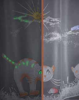 Готовые шторы арт. 218440/160, ЧЕШИРСКИЕ КОТЫ, рисунок - ФЛЮОРЕСЦЕНТНЫЙ - светится в темноте!!!. Размеры: 160 см высота х 300 см ширина. Пошита на универсальной ленте - Haft фото 3