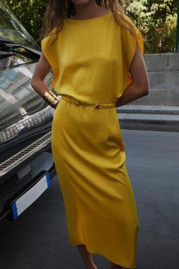 BELTED SATIN MIDI DRESS - Zara фото 2