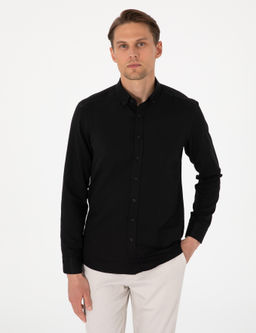 Siyah Oxford Slim Fit Kolay _t_lenebilir G_mlek
