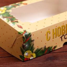 Цена за 5 шт. Коробка складная, кондитерская упаковка с окном «Счастливого Нового года», 25×15×7 см