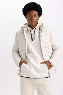 Водоотталкивающая приталенная куртка-пуховик DeFactoFit с капюшоном  фото 5